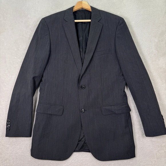 BOSS Hugo Boss Mens 40L Slim Gray Pinstripe Stretch‎ Wool Blazer Tailored Preppy